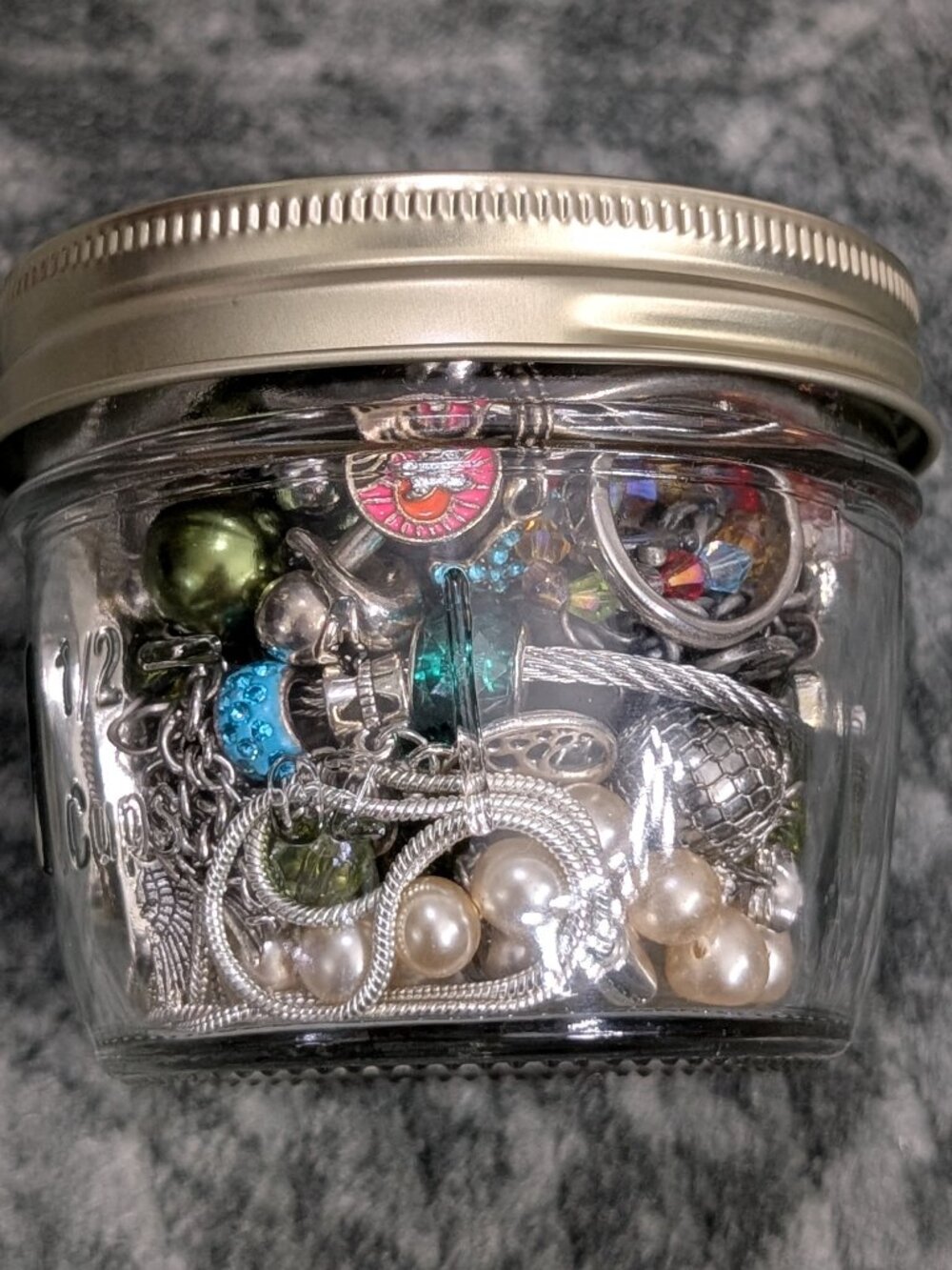 Half Pint Mystery Jewelry Jar Lot Silver Toned Multicolored Mixed Variety Bundle